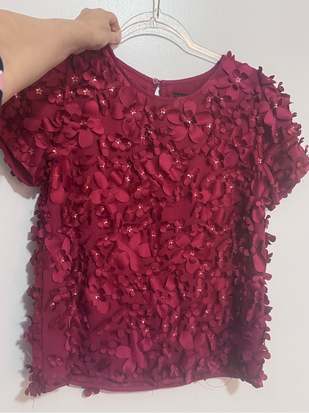 Anthropologie Red Floral Appliqué Short Sleeve Top